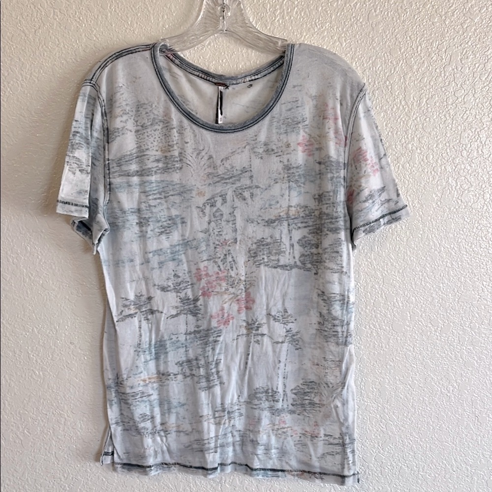 Free People Gray and Pink Short Sleeve Tee